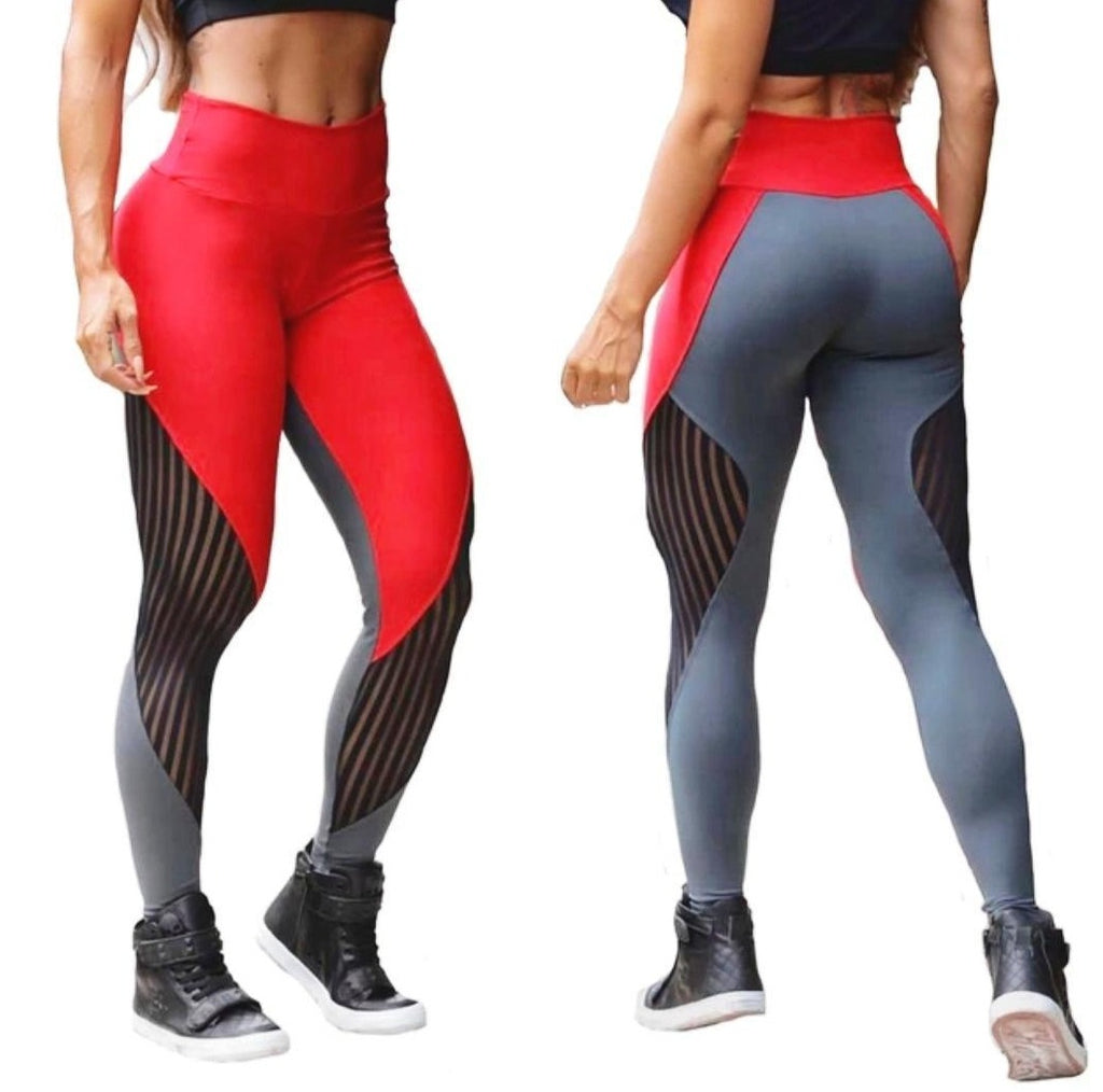 Red and Grey Leggings  | V Workout Leggings | Run Get Fit With V
